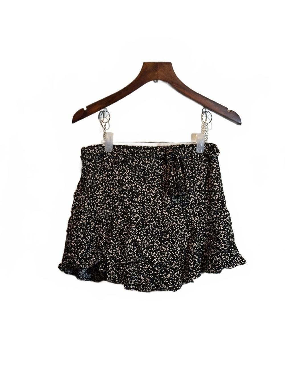 Kirious Los Angeles Ruffle Skort Large Black Cream Tie Waist Flowy Mini
